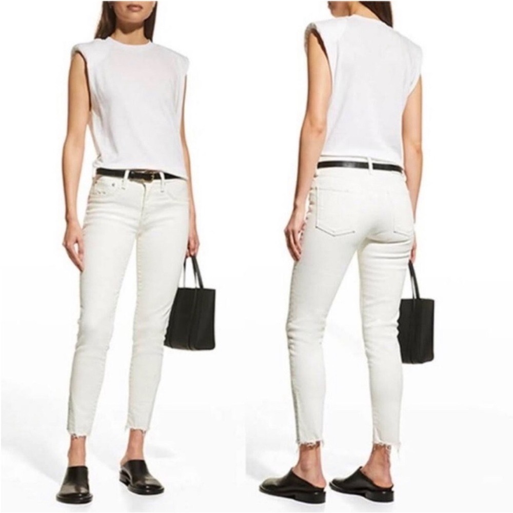 Moussy Vintage white Cropped Skinny Jeans sz 29 burnside Patchwork Ankle fray